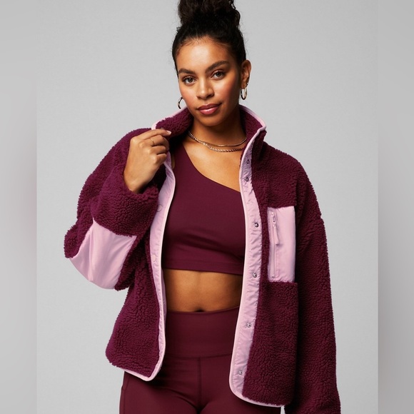 Fabletics Jackets & Blazers - NWT Fabletics Tahoe Teddy Jacket in Merlot & Soft Pink